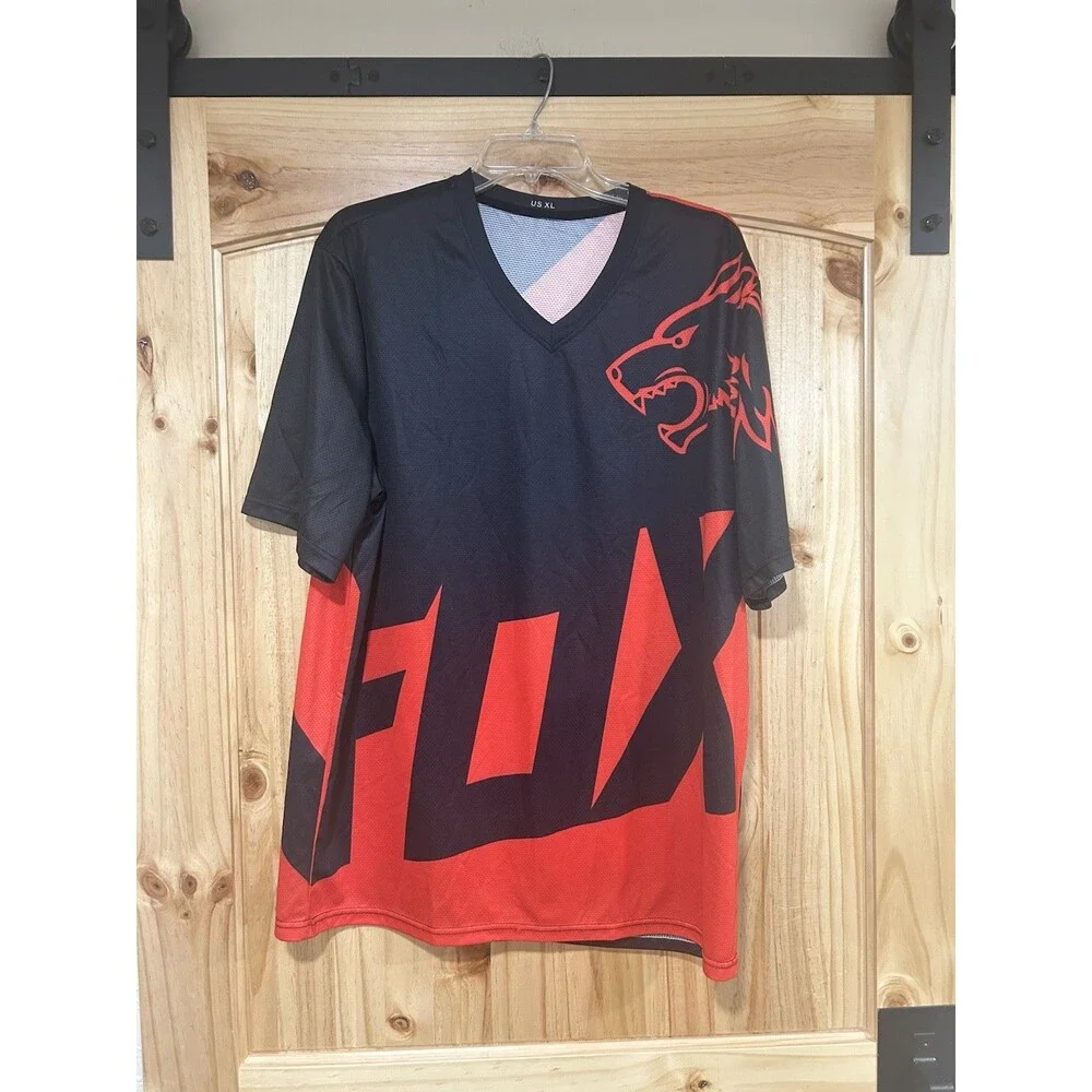 Fox Racing Men’s Motor Cross Jersey Shirt Red Black V Neck Short Sleeve Size XL